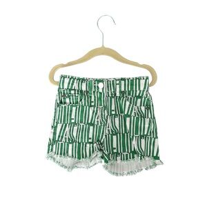 Stella McCartney Kids Green/White Printed Denim Frayed Shorts